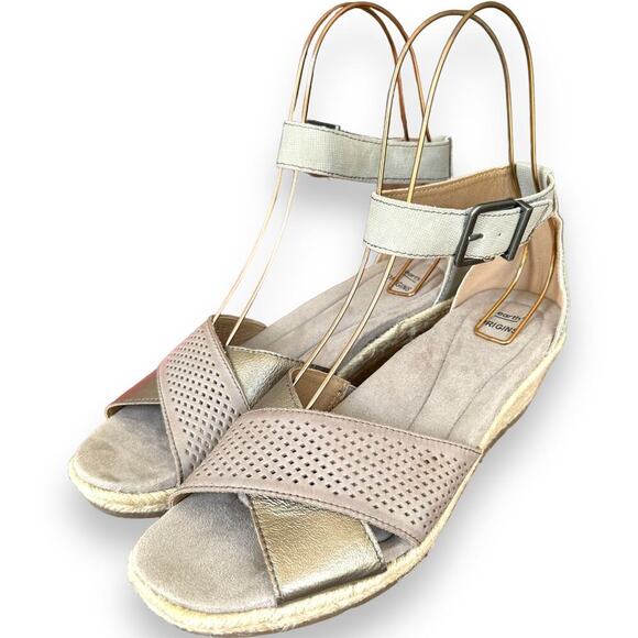Earth Platinum Naples Natasha Leather Espadrille Low Wedge Sandal Size 10 - Picture 3 of 12